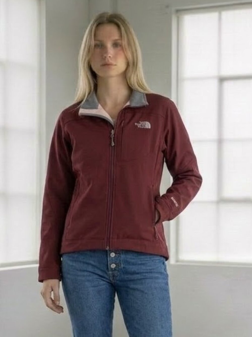 The North Face Apex Soft Shell Fleece Lined Burgundy Zip Jacket Women's Large